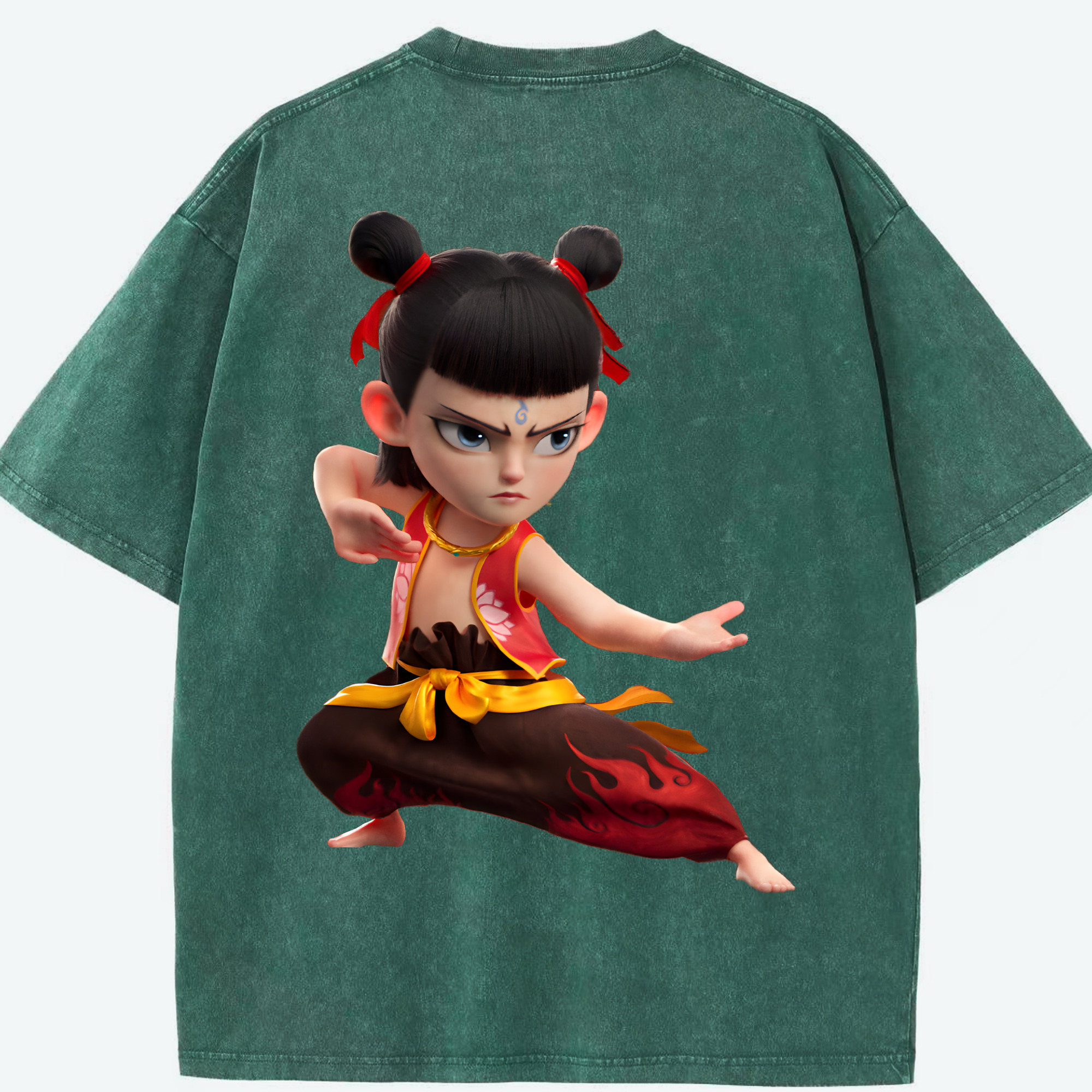 （画像用） Ne Zha 2 ナタ 魔童の大暴れ 綿100% ヴィンテージ風 半袖Tシャツ（背面プリント）